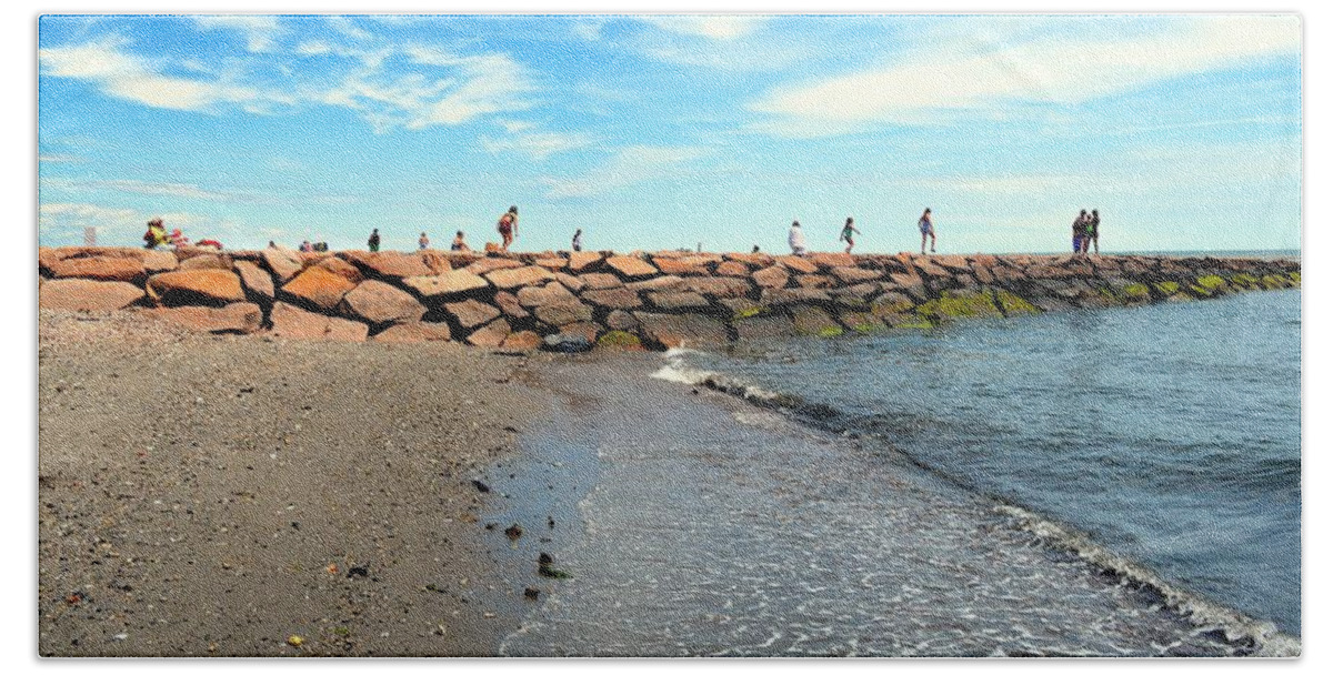 Pier Beach Towel featuring the photograph Rock Pier by Dani McEvoy