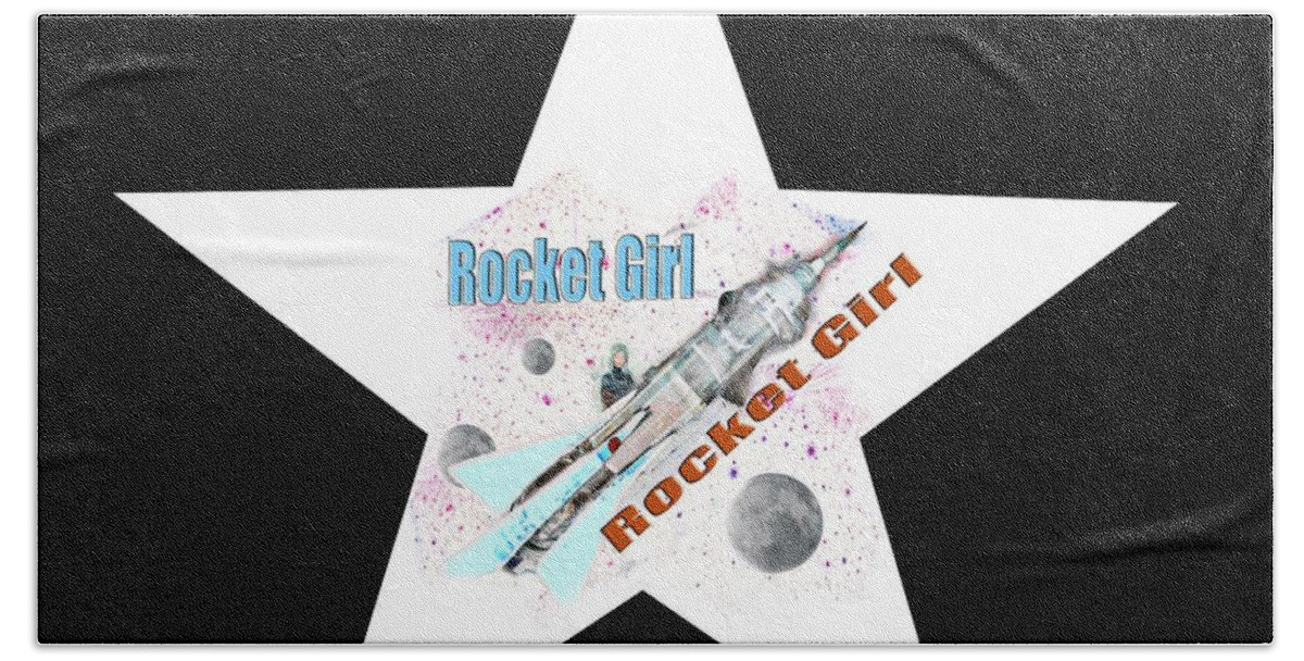 Rocket Beach Towel featuring the painting Rocket Girl with Star by Tom Conway