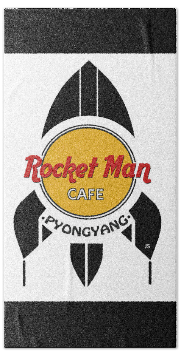 Rocket Man Cafe Pyongyang Logo Beach Sheet featuring the digital art Rocket Man Cafe Pyongyang by Joseph J Stevens