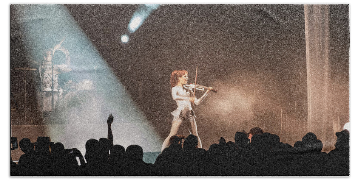 Lindsey Stirling Beach Sheet featuring the photograph Rocking the Violin by Paul Mangold