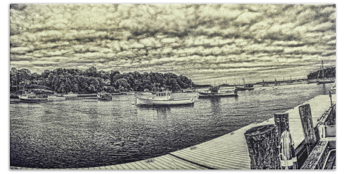 Landscape Of Rockport Harbor Beach Sheet featuring the digital art Rockport Outer- Harbor by Daniel Hebard