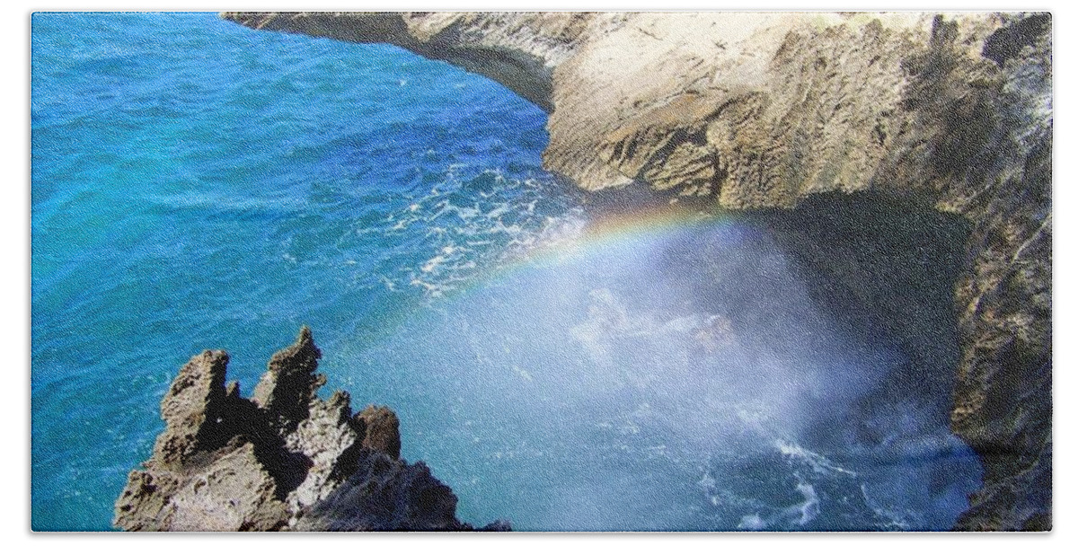 Kauai Beach Towel featuring the photograph Rocks and Rainbow by Susan Lafleur