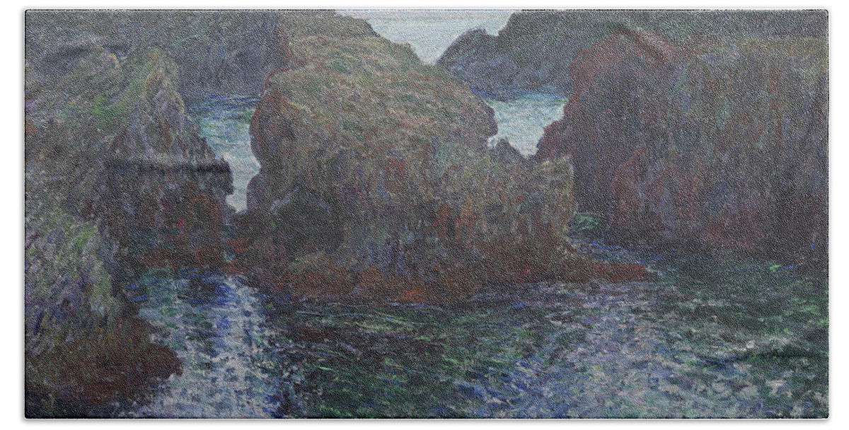 Monet Beach Towel featuring the painting Rocks at Port Goulphar, Belle Ile by Claude Monet