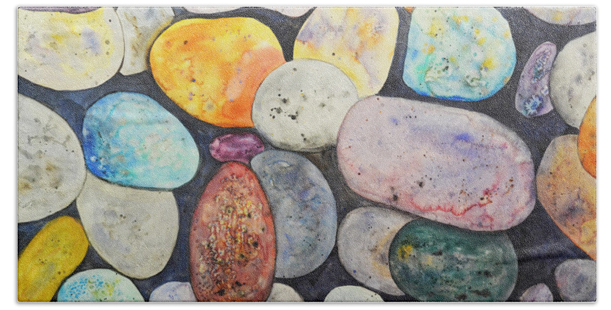 Rocks Beach Towel featuring the painting Rocks by Kellie Chasse