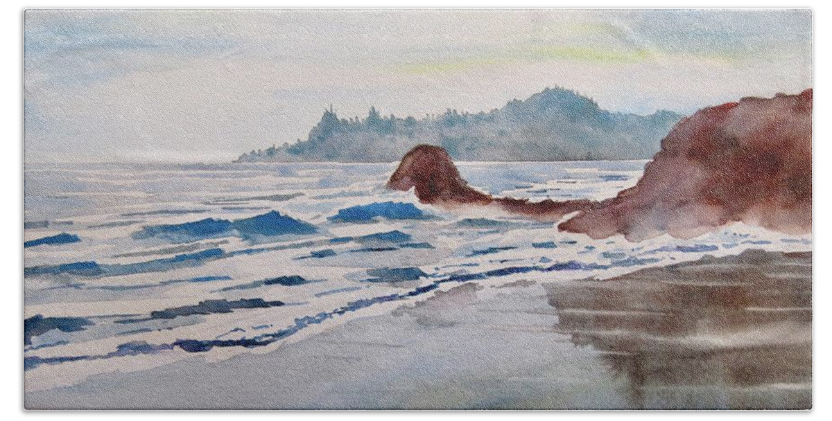 Painting Beach Sheet featuring the painting Rocky Beach by Geni Gorani