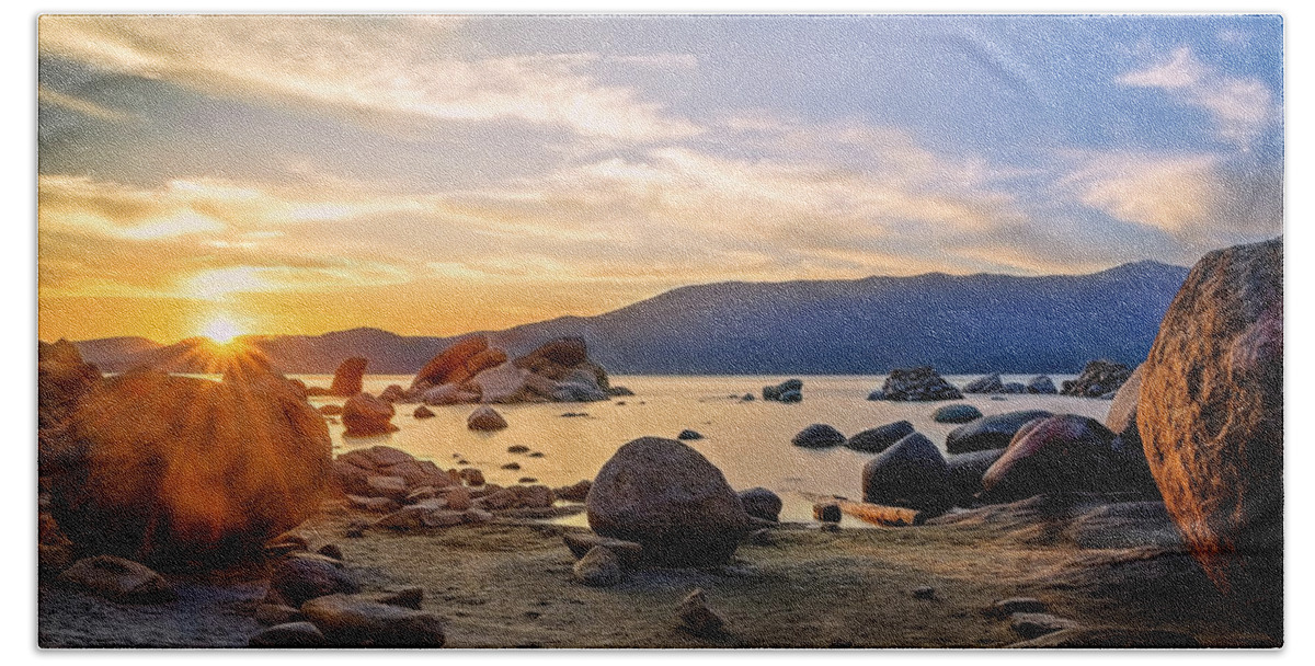 Landscape Beach Towel featuring the photograph Rocky Lake by Maria Coulson