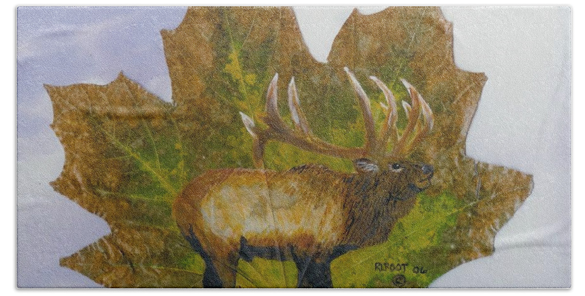 Wildlife Beach Towel featuring the painting Rocky Mountain Elk by Ralph Root