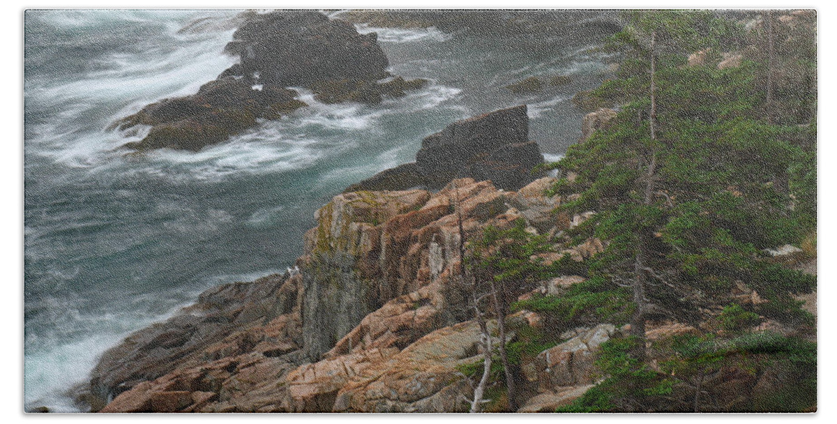Acadia National Park Beach Towel featuring the photograph Rocky Shoreline of Acadia National Park by Juergen Roth
