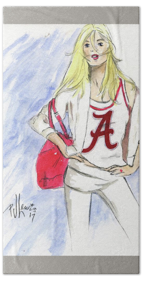 Alabama Football Beach Sheet featuring the painting Roll Tide by PJ Lewis