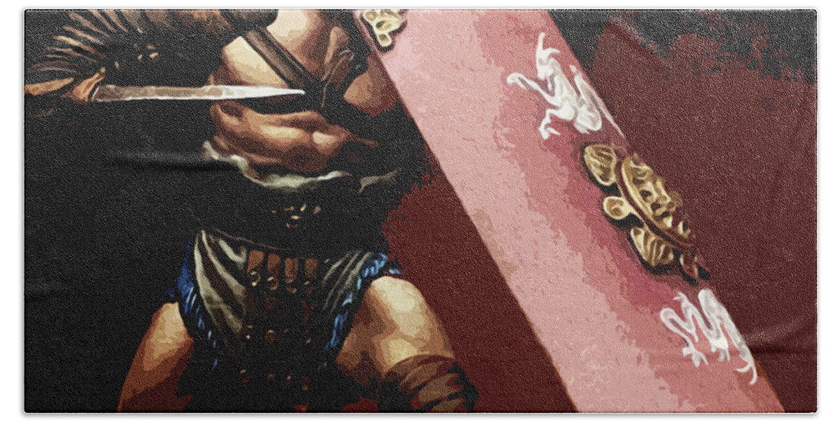 Roman Gladiator Beach Towel featuring the painting Roman Gladiator - 03 by AM FineArtPrints