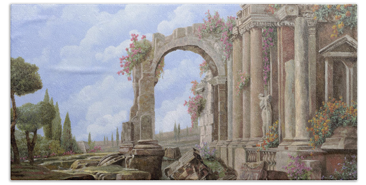 Arch Beach Towel featuring the painting Roman ruins by Guido Borelli