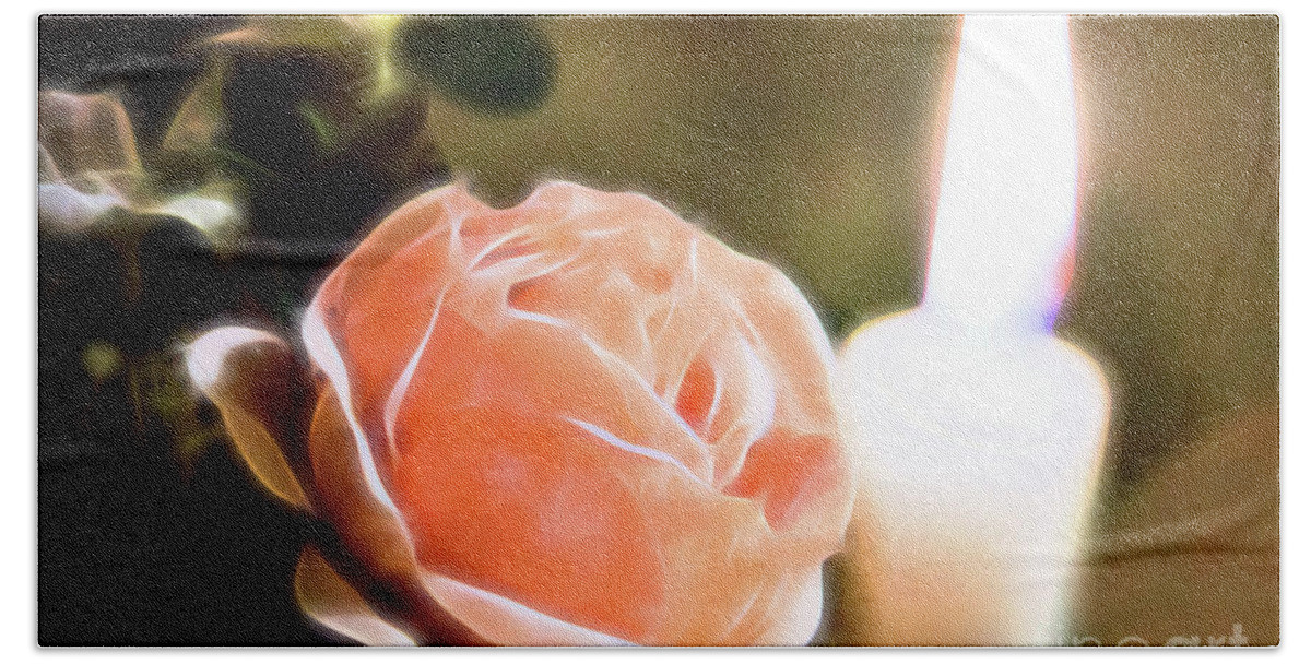 Flower Beach Towel featuring the digital art Romance in a Peach Rose by Linda Phelps