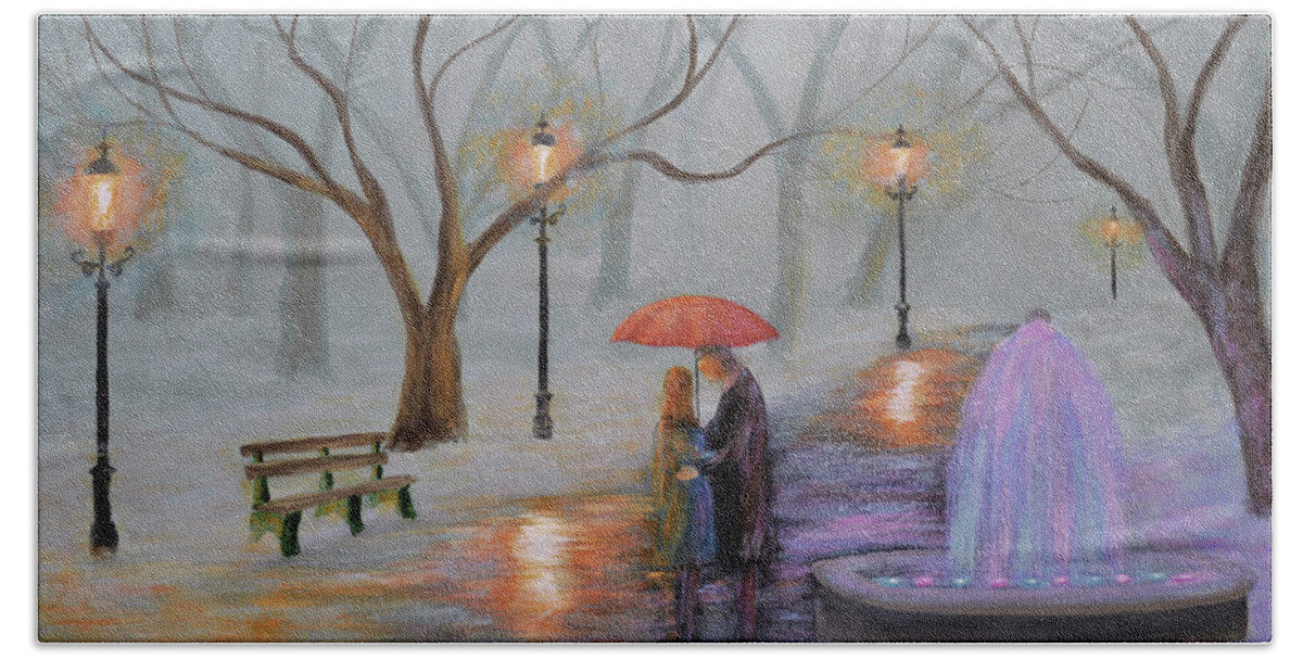 Snow Beach Sheet featuring the painting Romance In The Park by Ken Figurski