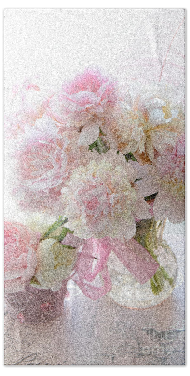 Shabby Chic Beach Sheet featuring the photograph Shabby Chic Pink White Peonies - Shabby Chic Peonies Pastel Pink Dreamy Floral Wall Print Home Decor by Kathy Fornal