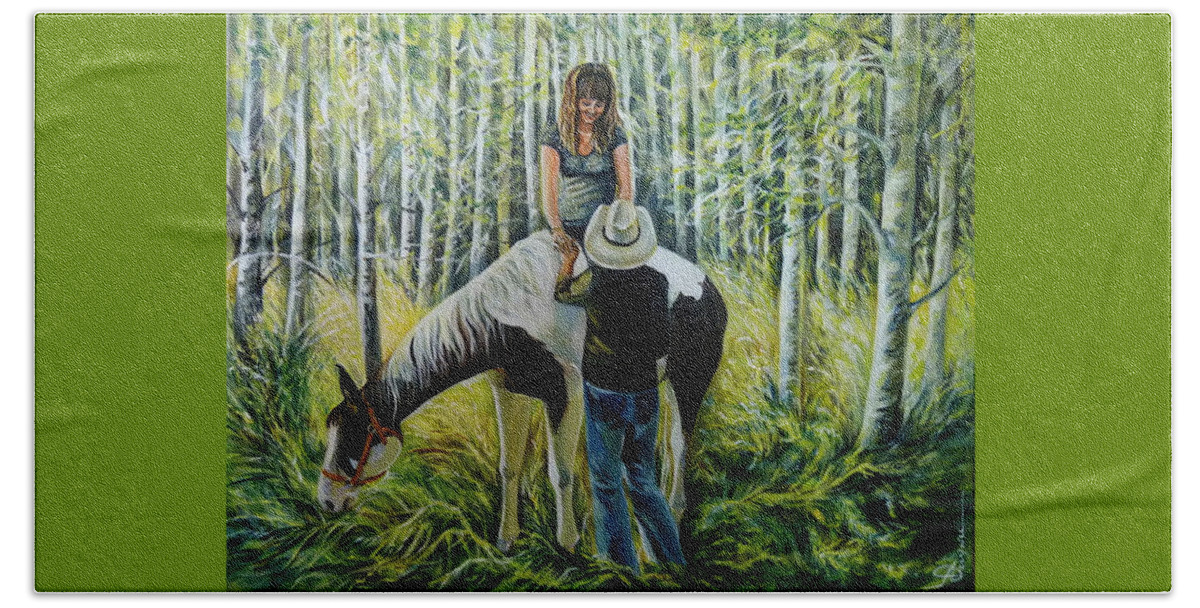 Western Art Beach Towel featuring the painting Romantic Summer by Anna Duyunova