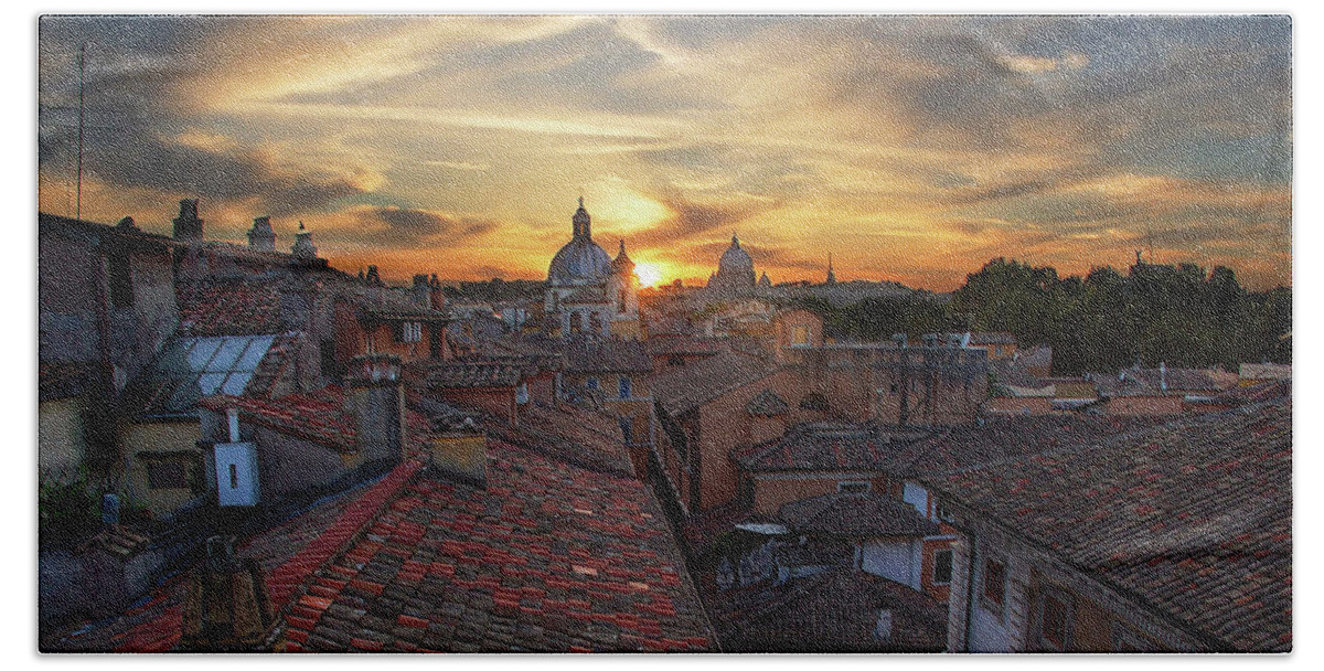 Sunset In Rome Beach Towel featuring the photograph Rome Sunset by Maria Rabinky