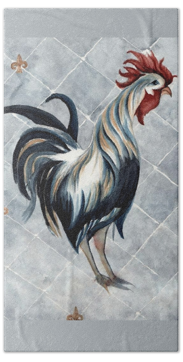 Rooster Beach Sheet featuring the painting Rooster - Classic Country by Janine Riley