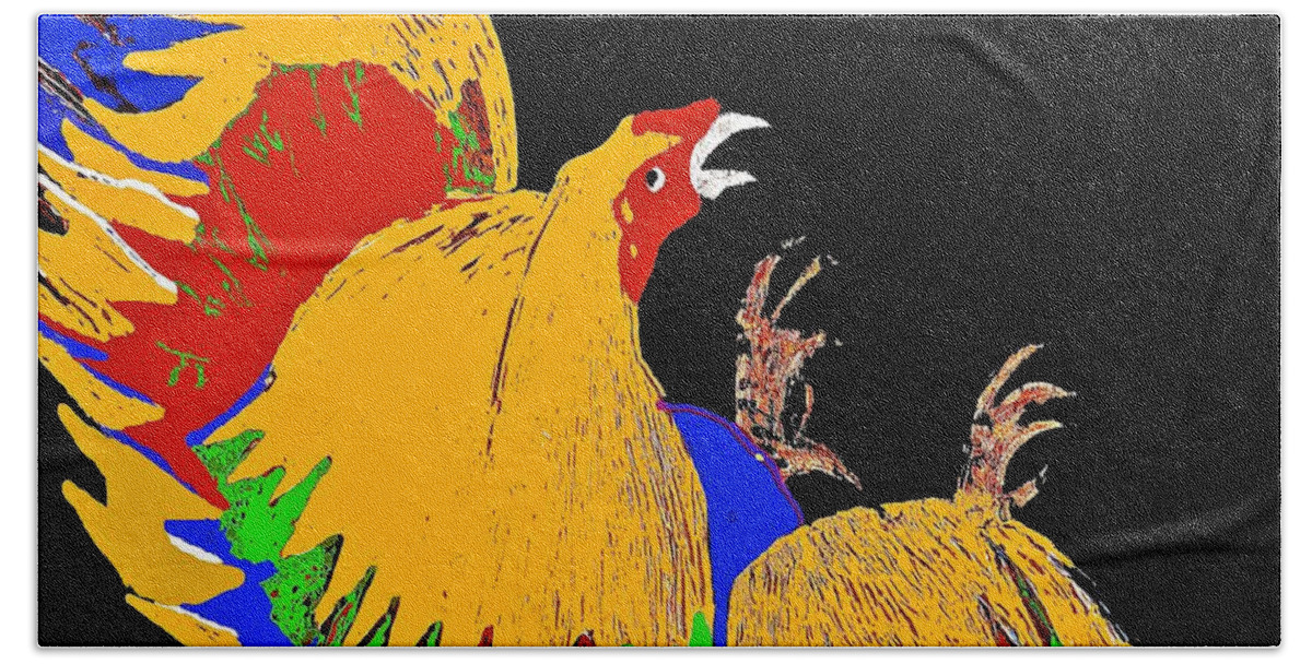 Rooster Beach Towel featuring the painting Rooster Fight by Saundra Myles