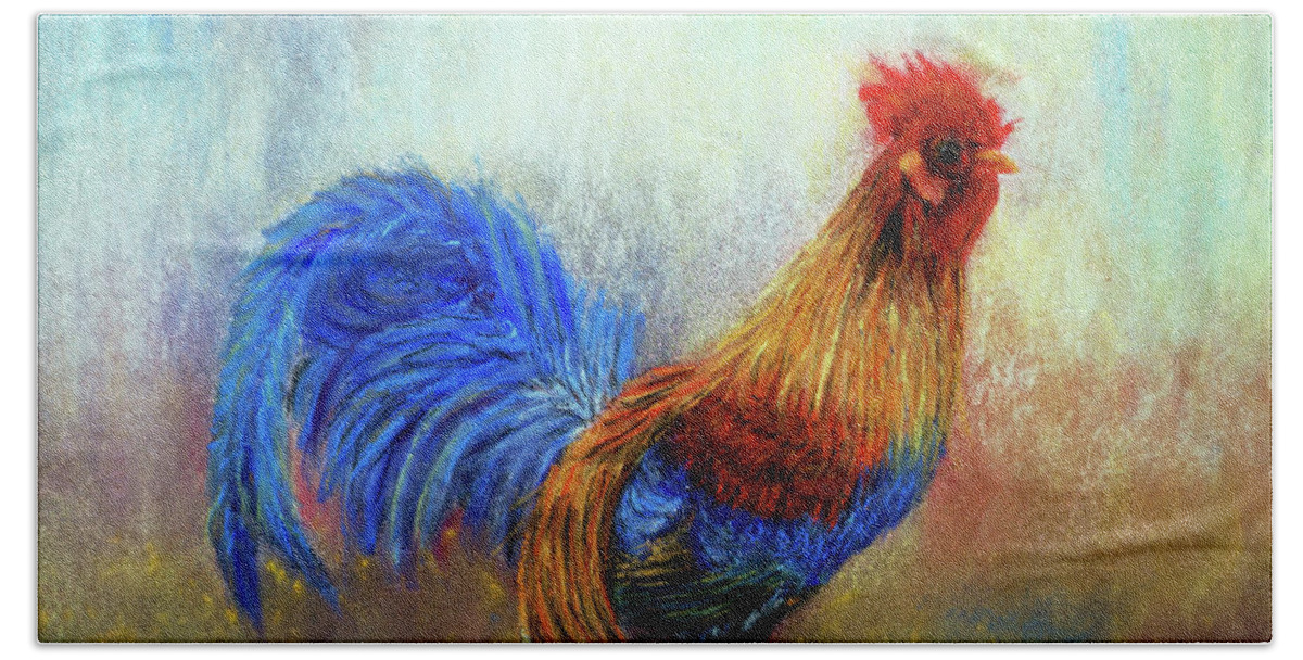 Rooster Beach Sheet featuring the painting Rooster by Loretta Luglio