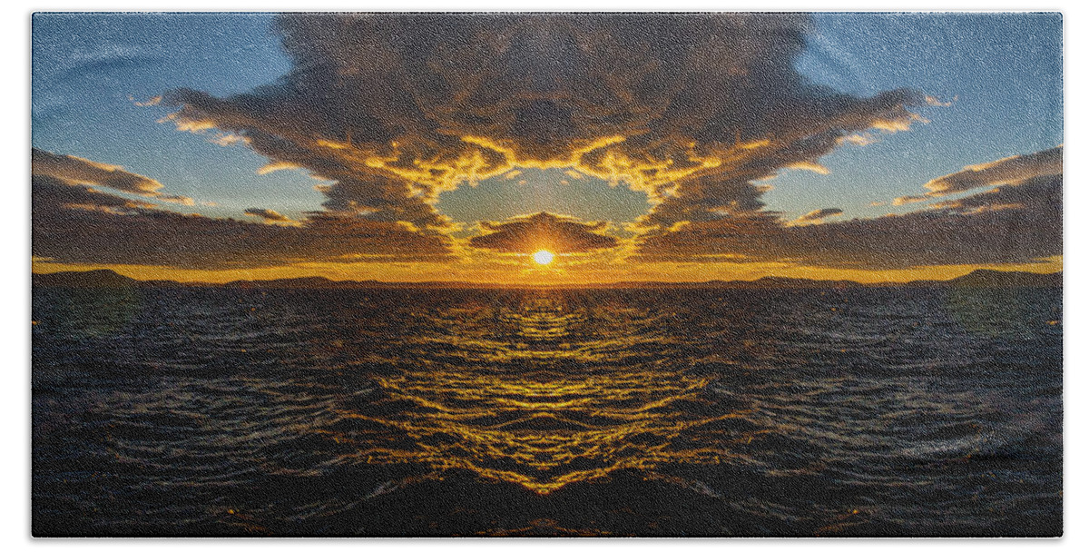 America Beach Towel featuring the digital art Rosario Strait Sunset Reflection by Pelo Blanco Photo