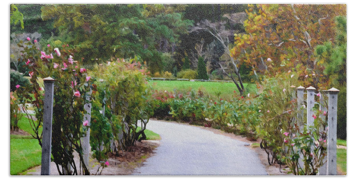 Norfolk Botanical Garden Beach Towel featuring the painting Rose Garden 5 by Jeelan Clark