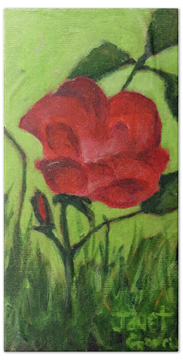 Red Flower Beach Towel featuring the painting Rose by Janet Garcia