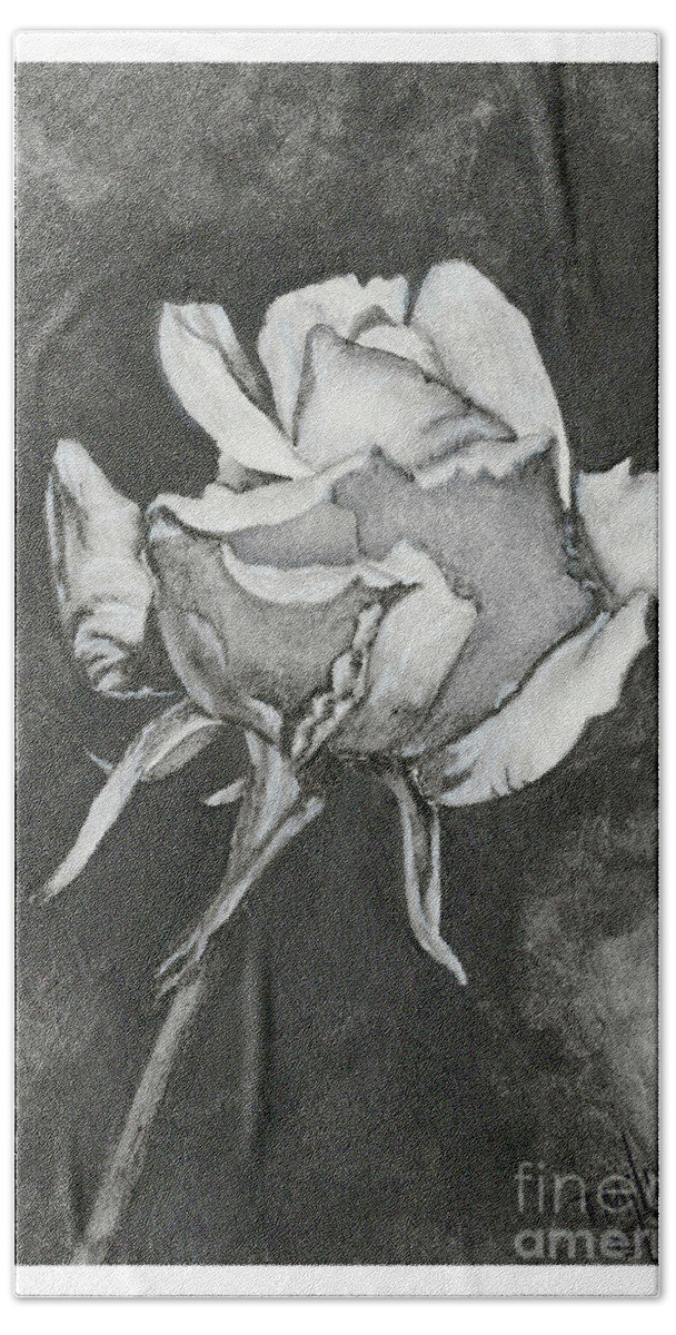 Drawing Beach Towel featuring the drawing Rose2 by Terri Mills
