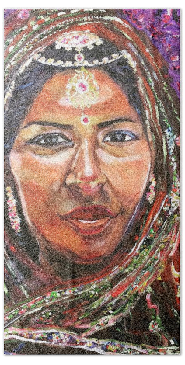 Indian Beach Sheet featuring the painting Roseanne Kala - True Colors by Belinda Low