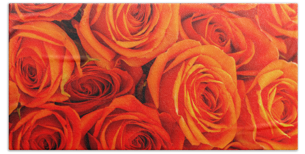 Valentine Beach Towel featuring the photograph Roses in Orange by Teri Virbickis