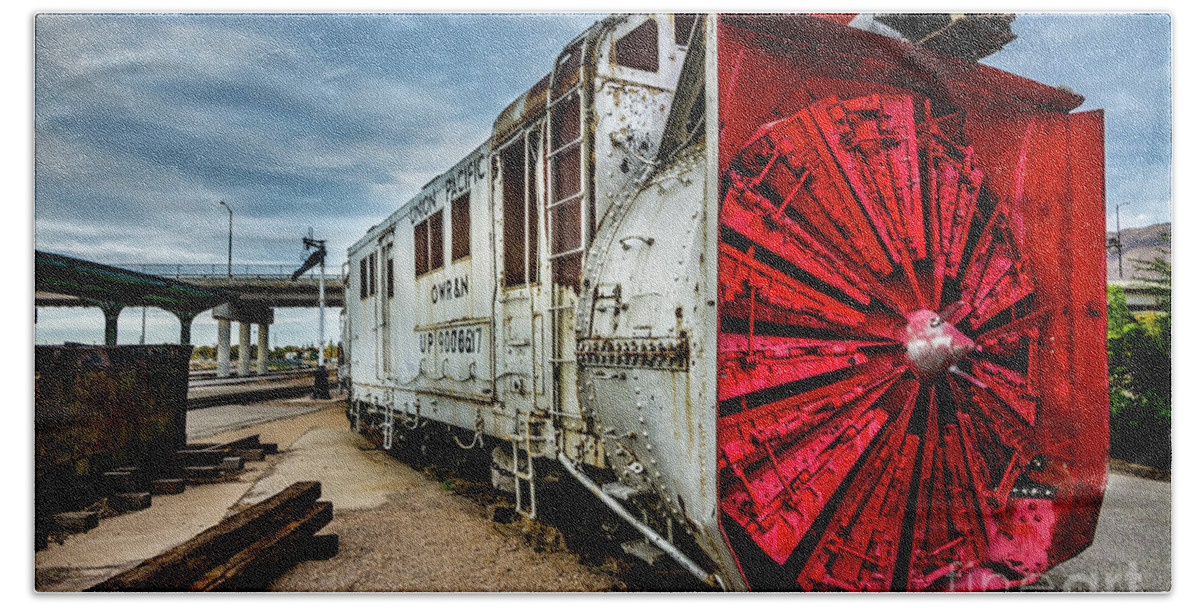 Rotary Snow Plow Beach Sheet featuring the photograph Rotary Snow Plow Vintage Train - Utah by Gary Whitton