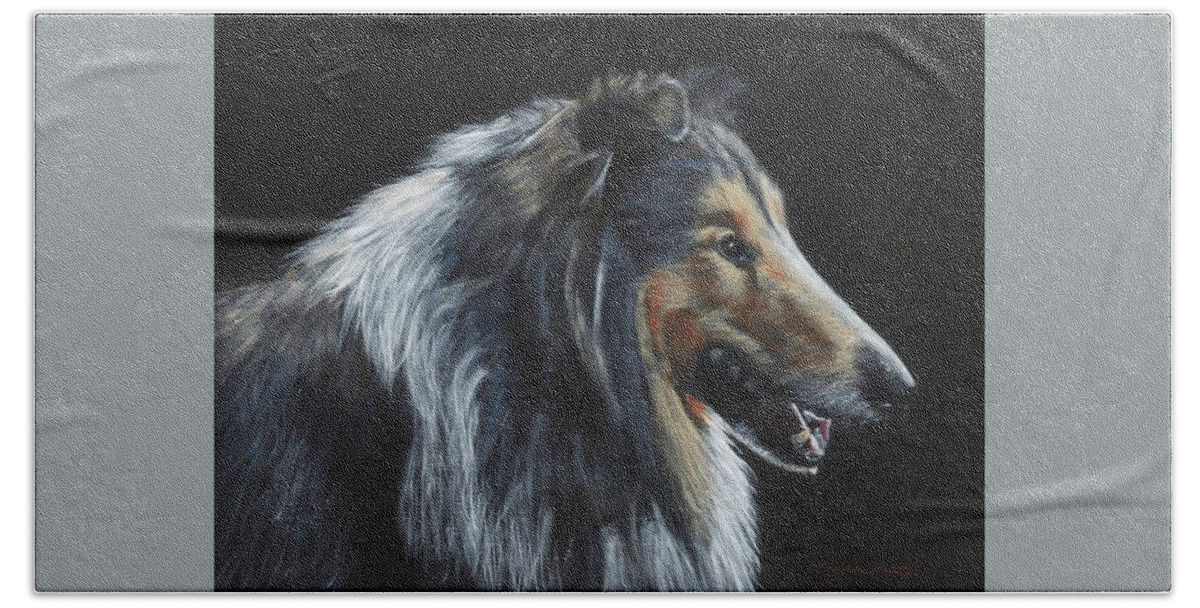 Collie Beach Towel featuring the painting Rough Collie by John Neeve