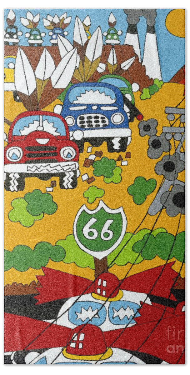 Desert Beach Towel featuring the painting Route 66 by Rojax Art