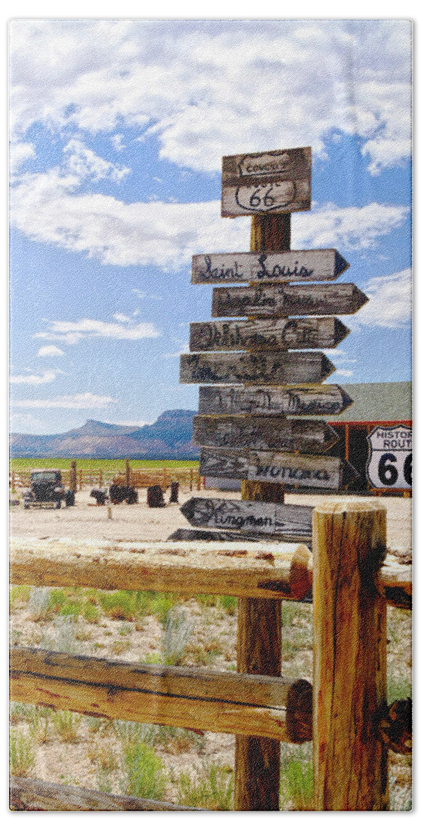Sign Post Beach Sheet featuring the photograph Route 66 Sign Post by Her Arts Desire