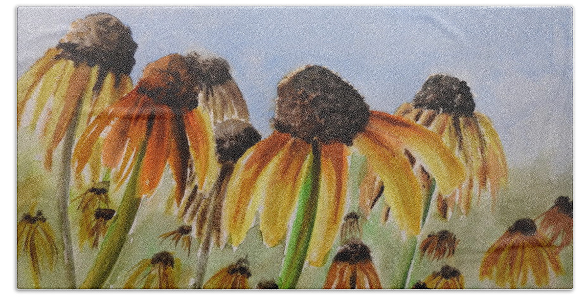 Black Eyed Susans Beach Towel featuring the painting Rudbeckia Hirta by Betty-Anne McDonald