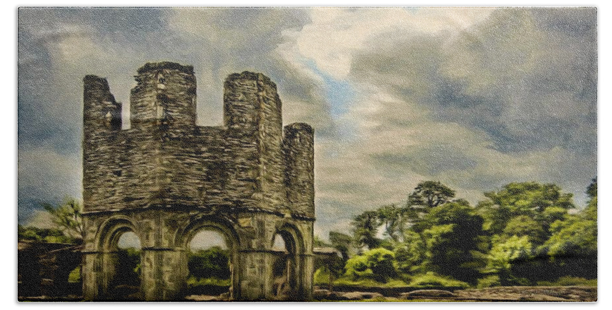 Mellifont Beach Towel featuring the painting Ruins of Mellifont Abbey by Jeffrey Kolker