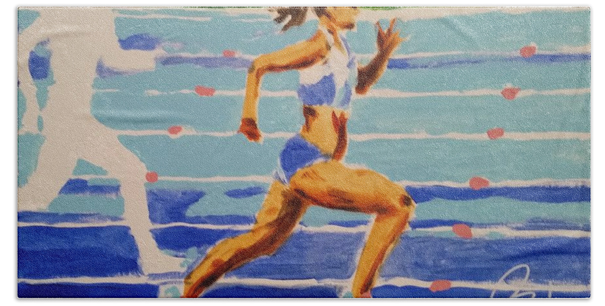 Runner Beach Towel featuring the painting Runner I by Bachmors Artist