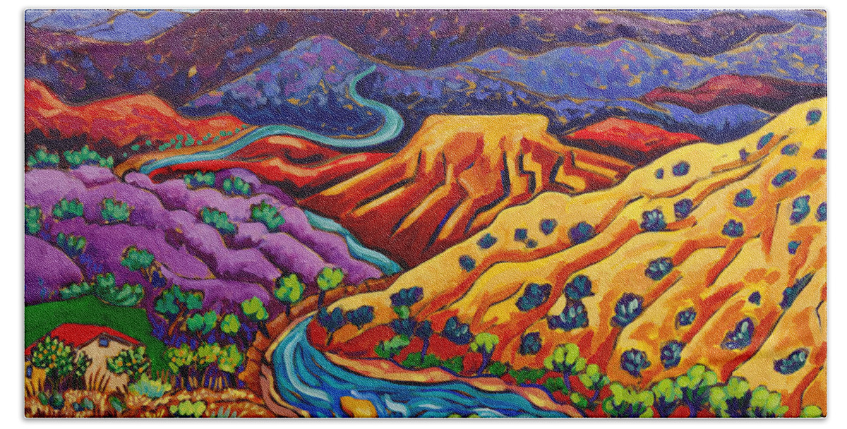 Rio Grande Beach Towel featuring the painting Running River by Cathy Carey