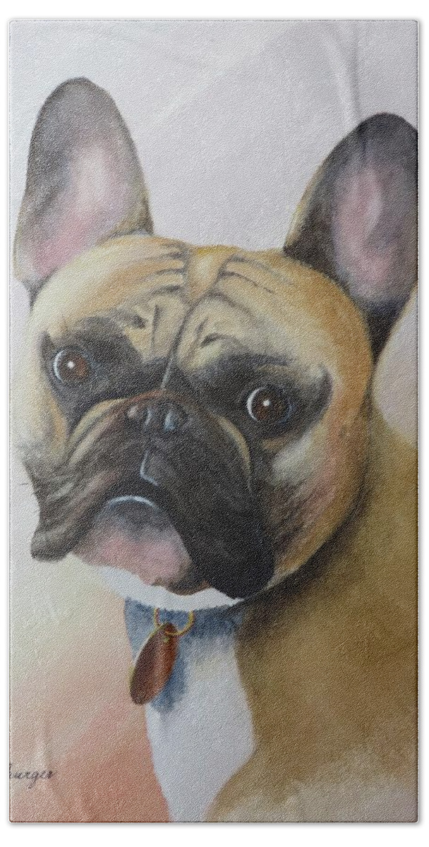 French Bulldog Beach Towel featuring the painting Rupert by Joseph Burger