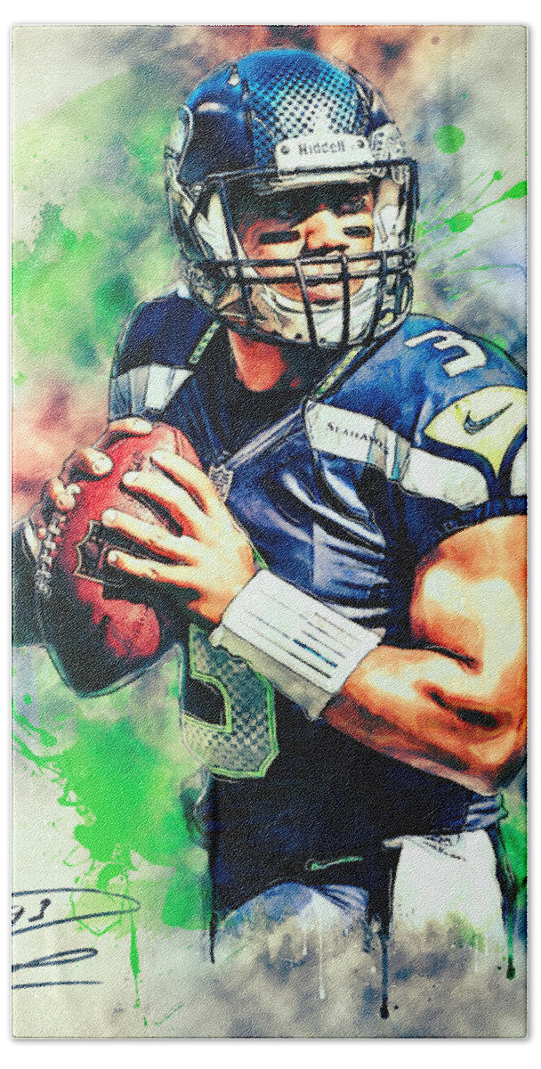 Russell Wilson Beach Towel featuring the painting Russell Wilson by Hoolst Design