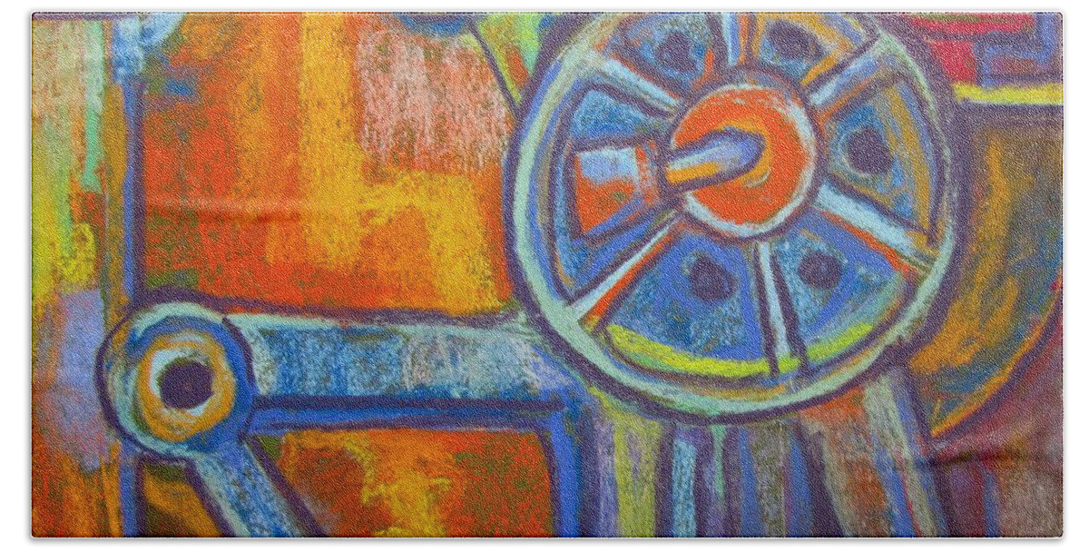 Abstract Beach Towel featuring the pastel Rusty Parts by Barbara O'Toole