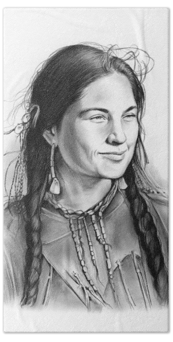 Sacagawea Beach Sheet featuring the drawing Sacagawea by Greg Joens