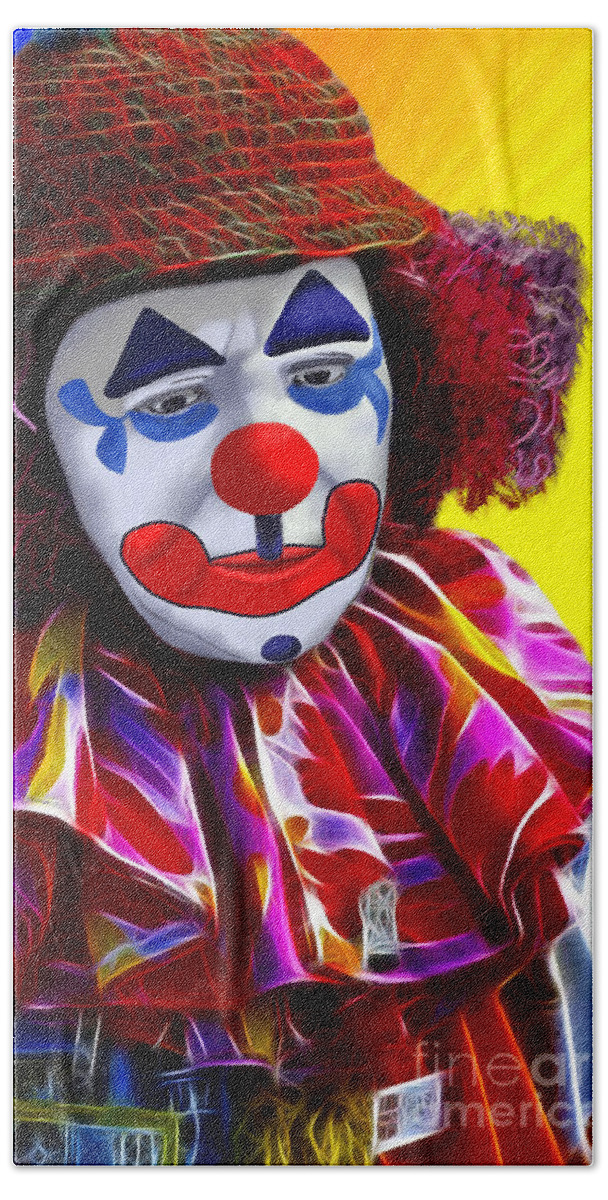 Sad Clown Beach Towel featuring the painting Sad Clown by Two Hivelys