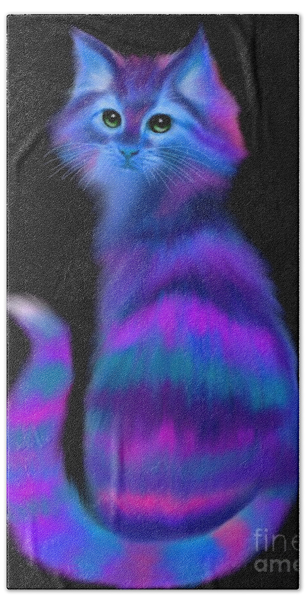 Cats Beach Towel featuring the painting Sad Eyed Colorful Cat by Nick Gustafson