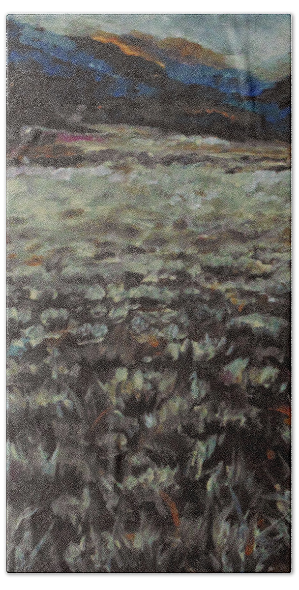 Landscape Beach Sheet featuring the painting Sage Song by Susan Moore