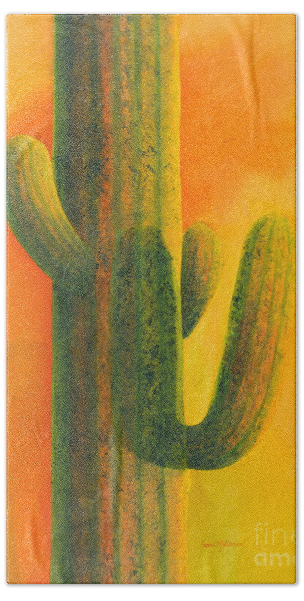 Cactus Beach Towel featuring the painting Saguaro in Summer by Sandra Neumann Wilderman