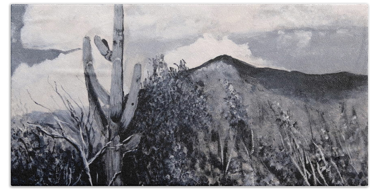 Desert Beach Sheet featuring the painting Saguaro Landscape by M Diane Bonaparte