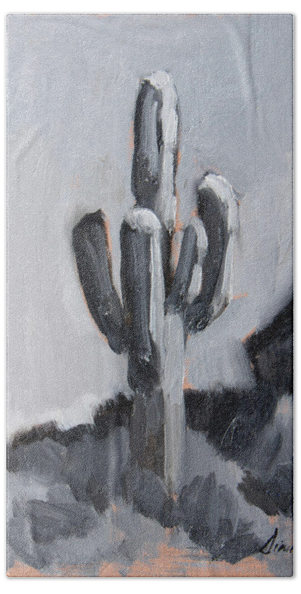 Arizona Beach Sheet featuring the painting Saguaro Plein Air Study by Diane McClary