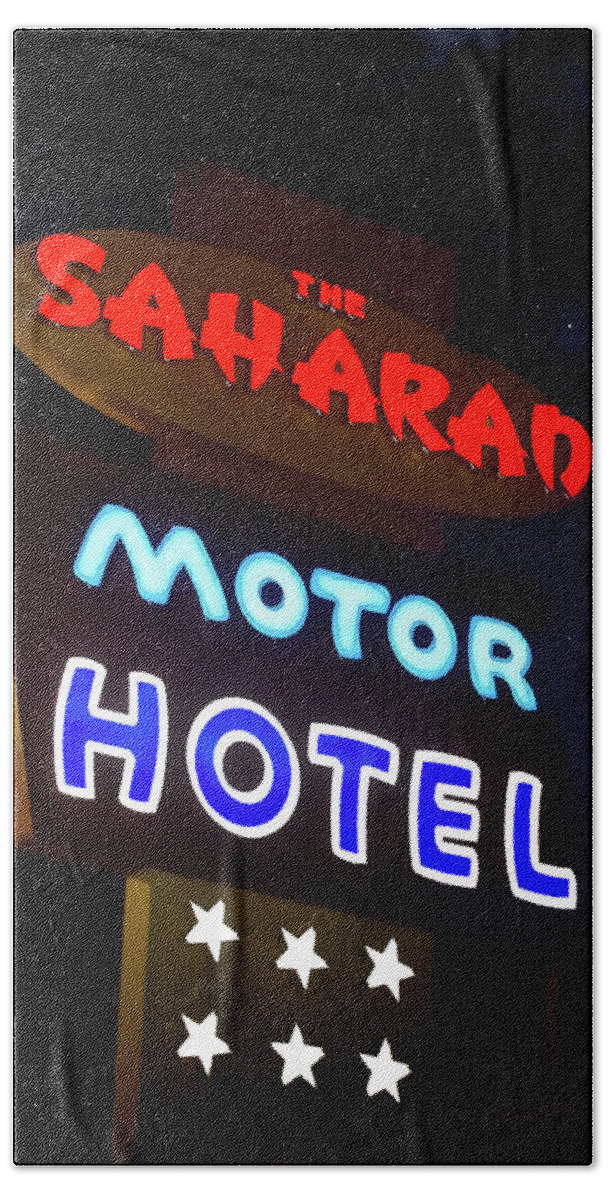 Saharan Motor Hotel Beach Towel featuring the photograph Saharan Motor Hotel by Mark Andrew Thomas