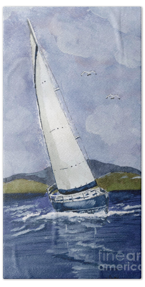 Sailing Beach Sheet featuring the painting Sail away by Eva Ason