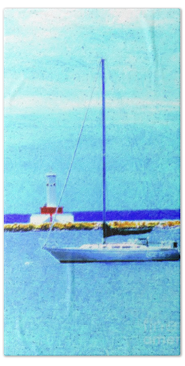 Maritime Art Beach Towel featuring the painting Sailboat At Rest by Desiree Paquette